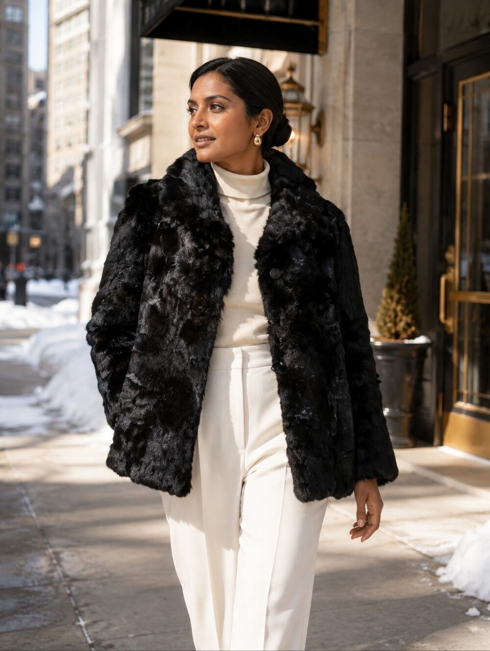 Vintage Opera Montreal New York Black Genuine Rabbit Fur Jacket L